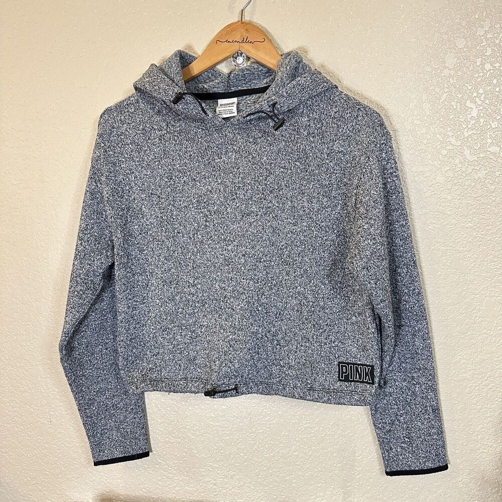 Victorias Secret PINK Cropped Hoodie Bungee Sweatshirt Womens‎ Small Gray Casual